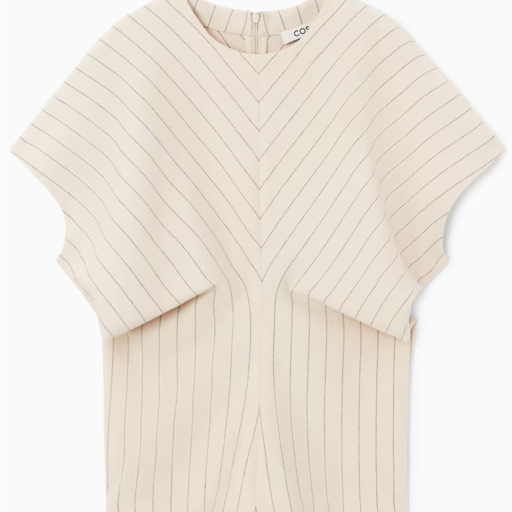 COS Pinstripe Draped Top Cream Minimalist Asymmetrical Size M